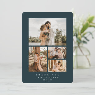 Cartão De Agradecimento Verde Escuro Mínimo 4 Foto de Casamento Flat