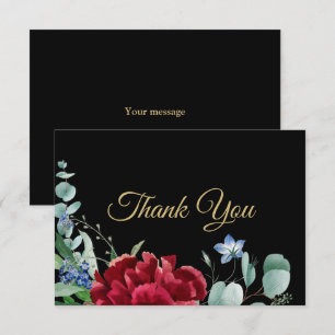 Cartão De Agradecimento Verde-Flor Vermelho Casado Deixa Ouro-Quadro Preto