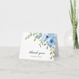 Cartão De Agradecimento Verde Floral Azul Elegante