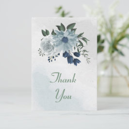 Cartão De Agradecimento verde floral branco e azul