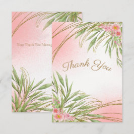 Cartão De Agradecimento Verde Floral Rosa Elegante Aquarela Moderna