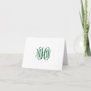 Cartão De Agradecimento Verde Floresta 3 Monograma Inicial de Script de Vi