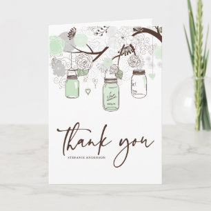 Cartão de Agradecimento Verde Menta & Cinza Floral