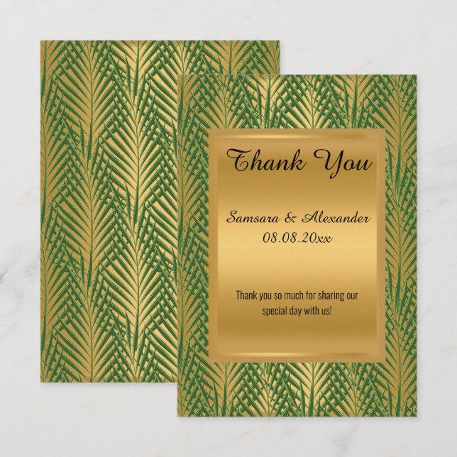 cartão de agradecimento verde metálico dourado BOT (Frente/Verso)