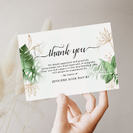 Cartão De Agradecimento Verde natural e simpatia elegante Dourada