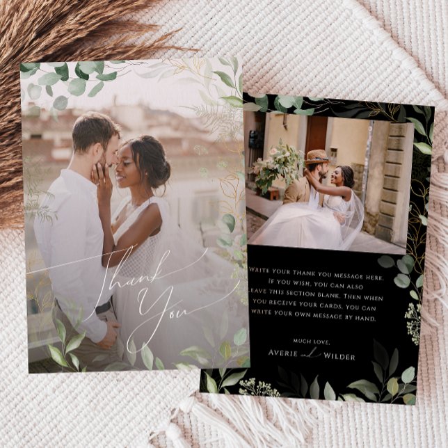 Cartão De Agradecimento Verde-reluzente preto e Dourada Foto Cheia (Criador carregado)