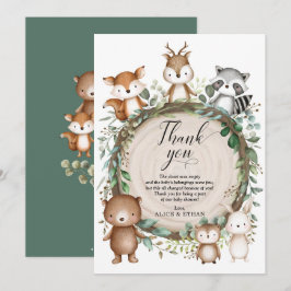 Cartão De Agradecimento Verde Rústico Animais Florestais Chá de fraldas Fa