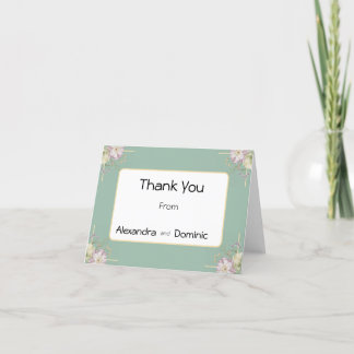 Cartão De Agradecimento Verde-sage, dourado e spray de flores