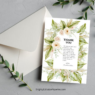 Cartão De Agradecimento Verde Única Bright Pampas Grass Tropical