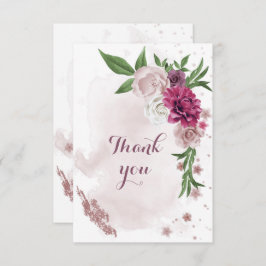 Cartão De Agradecimento verde-verde-flores-mauve-rosa