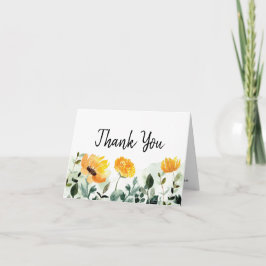 Cartão De Agradecimento Verdes e Flores Amarelas Floral Casamento Outono
