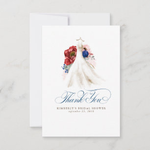 Cartão De Agradecimento Vermelho Borgonha Azul Marinho Floral Noiva Obriga