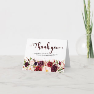 Cartão De Agradecimento Vermelho Borgonha Floral Marsala Rústico Boho Agra