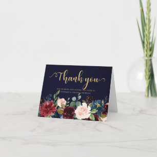 Cartão De Agradecimento Vermelho Borgonha Naval Floral Rústico Boho Obriga