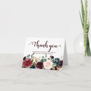 Cartão De Agradecimento Vermelho Borgonha Naval Floral Rústico Boho Obriga