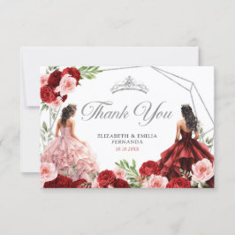 Cartão De Agradecimento Vermelho Brilhante Rosa Gêmeos Vermelhos Vermelhos