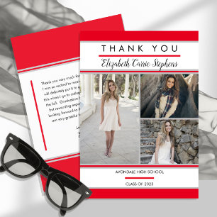Cartão De Agradecimento Vermelho de Foto Clássico Três Simples Graduação