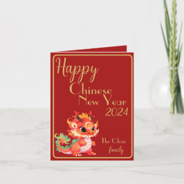Cartão De Agradecimento Vermelho e ouro, ano novo chinês, ano do dragão