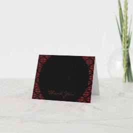 Cartão De Agradecimento Vermelho e Preto Damasco Gótico Casamento Agradeci