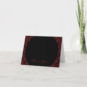 Cartão De Agradecimento Vermelho e Preto Damasco Gótico Casamento Agradeci