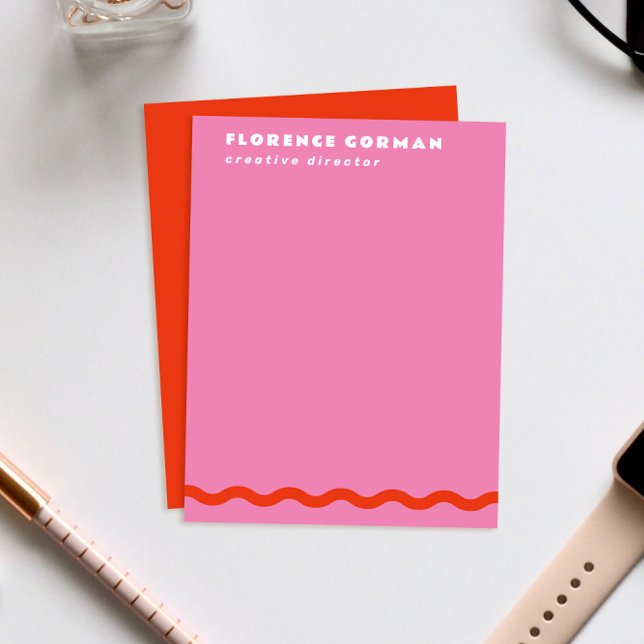 Cartão De Agradecimento Vermelho-escuro e Quadro de onda rosa-rosa-escuro  (hot fuchsia pink personal stationery note cards with wavy red line)