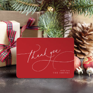 Cartão De Agradecimento Vermelho Minimalista Elegante Roteiro Natal Obriga