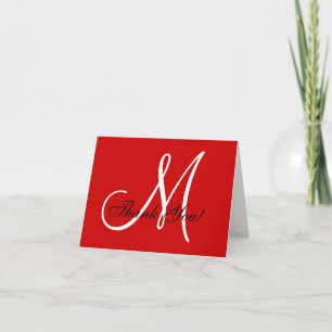 Cartão de Agradecimento Vermelho Monograma Elegant