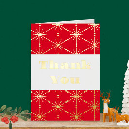 Cartão De Agradecimento Vermelho Natal Branco Padrão de Floco de Neve Mode