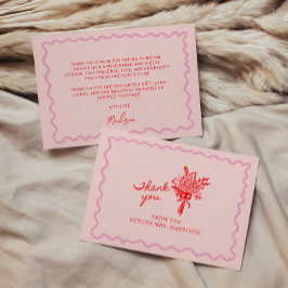 Cartão De Agradecimento Vermelho Rosa Caprichoso Manuscrito