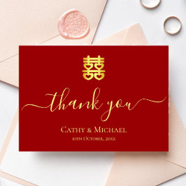 Cartão De Agradecimento Vermelho vintage dupla felicidade de casamento chi
