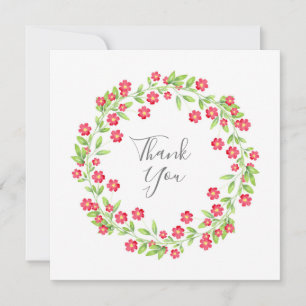 Cartão De Agradecimento Vermelho Watercolor Floral Wreath