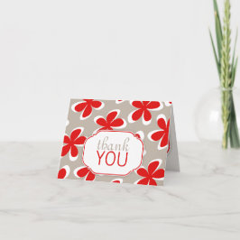 Cartão De Agradecimento Vermelhos Florais e Personalizado Khaki Obrigado C