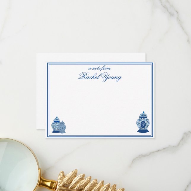 Cartão De Agradecimento Versailles Chinoiserie Jarra de Gengibre Monograma (Frente/Verso In Situ)