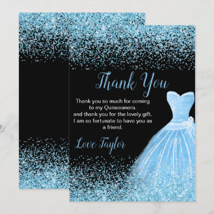 Cartão De Agradecimento Vestido Azul Claro de Quinceanera Brilho Falso