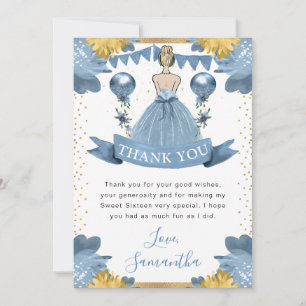 Cartão De Agradecimento Vestido Azul Empoeirado Princesa Loira Sweet 16