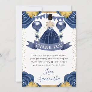 Cartão De Agradecimento Vestido Azul Marinho Brunette Princesa Quinceanera