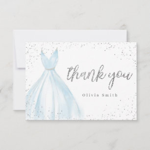 Cartão De Agradecimento Vestido azul prateado brilhante elegante para quin