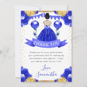 Cartão De Agradecimento Vestido Azul Princesa Quinceanera de Cabelo Castan