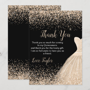 Cartão De Agradecimento Vestido Branco Champanhe Quinceanera Brilho Falso