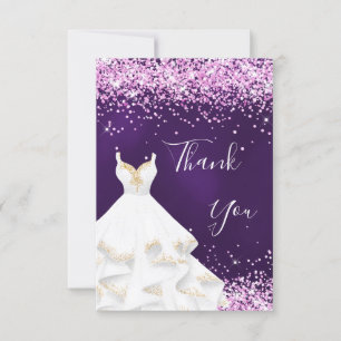 Cartão De Agradecimento Vestido branco rosa roxo brilho glamouroso