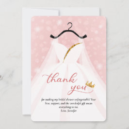 Cartão De Agradecimento Vestido de Casamento Dourado e Rosa Elegante