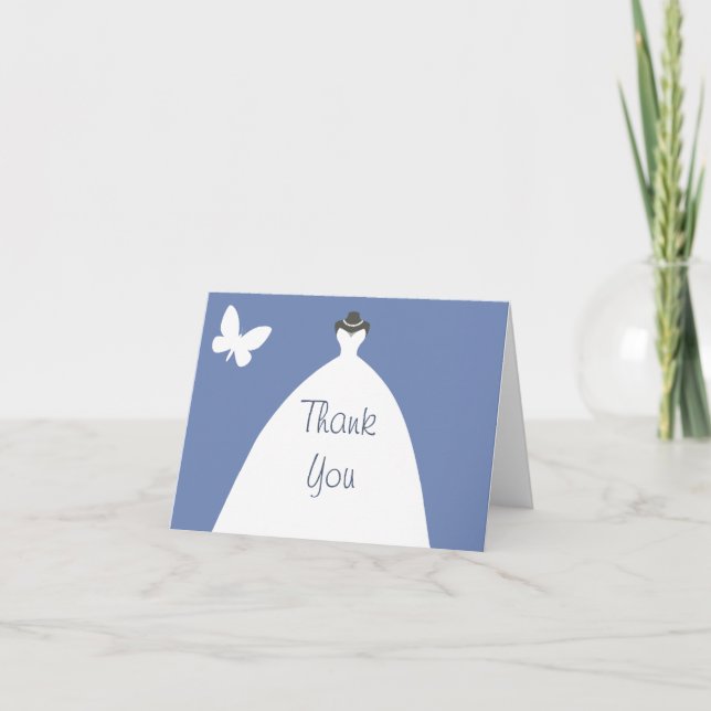 Cartão De Agradecimento Vestido de Casamento Obrigado com Borboleta Branca (Frente)