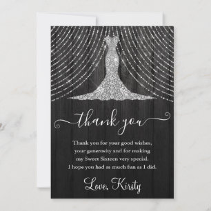 Cartão De Agradecimento Vestido de Diamante Prata no Sweet Sixteen de Made