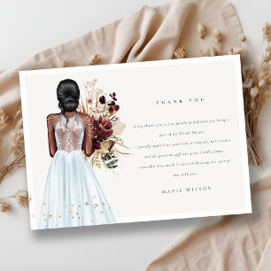 Cartão De Agradecimento Vestido de Noiva Azul Céu Boho Elegante Chá de Pan