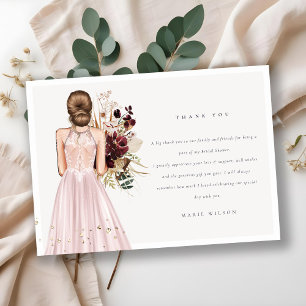 Cartão De Agradecimento Vestido de Noiva Elegante Boho Blush Chuveiro Nupc