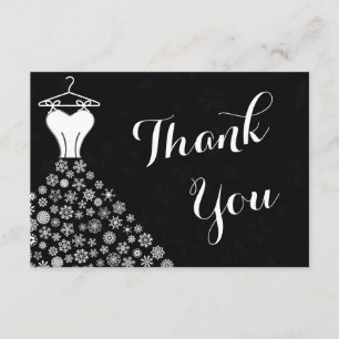 Cartão De Agradecimento Vestido de Noiva Flocos de Neve Preto e Branco Obr
