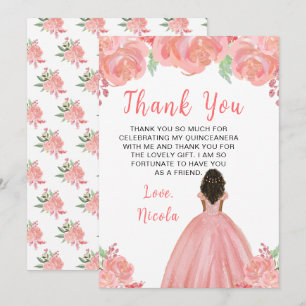 Cartão De Agradecimento Vestido de Princesa Floral Rosa Quinceanera