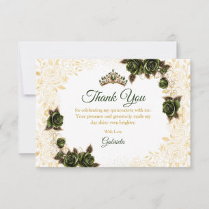 Cartão De Agradecimento Vestido de Quince Anos Verde Esmeralda Tiaras Dour