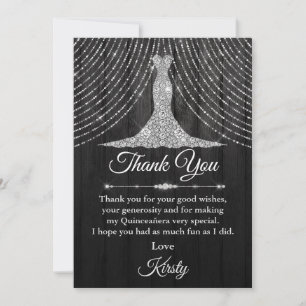 Cartão De Agradecimento Vestido de Quinceañera Preto com Diamante Prateado