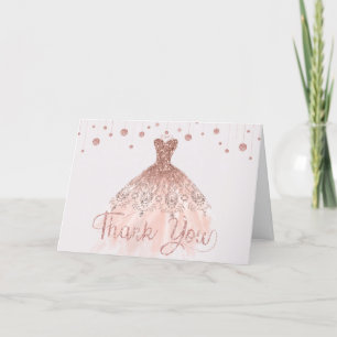 Cartão De Agradecimento Vestido Dourado Elegante Quinceañera 15 Aniversári